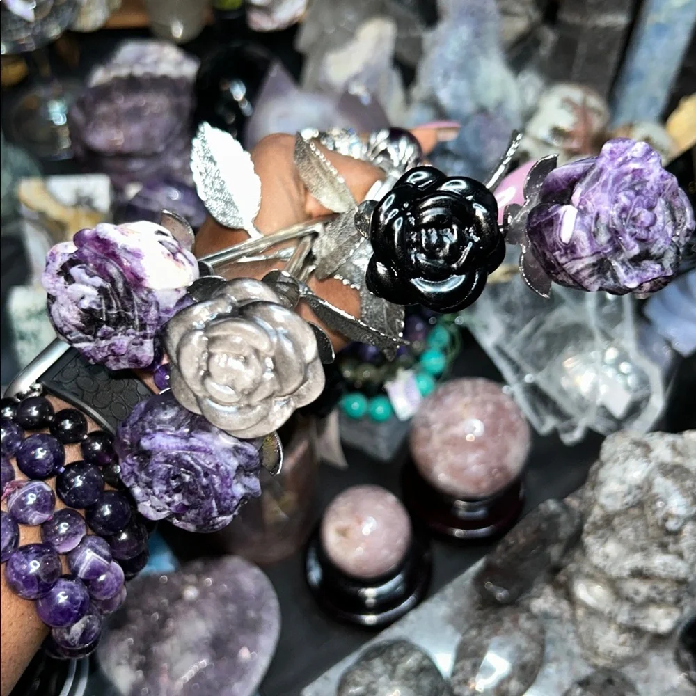Fluorite root Rose Carvings w/Silver Stainless stem - Price for 1 🌹🌹 - Picture 11 of 11